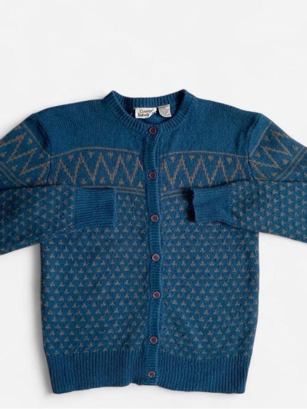 Vintage 80s 90s blue patterned cardigan